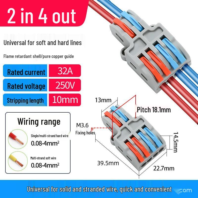 Quick Terminal PCT-222 Lighting Fixture Push-in Connector for Soft & Hard Wire, Two-in Two-out