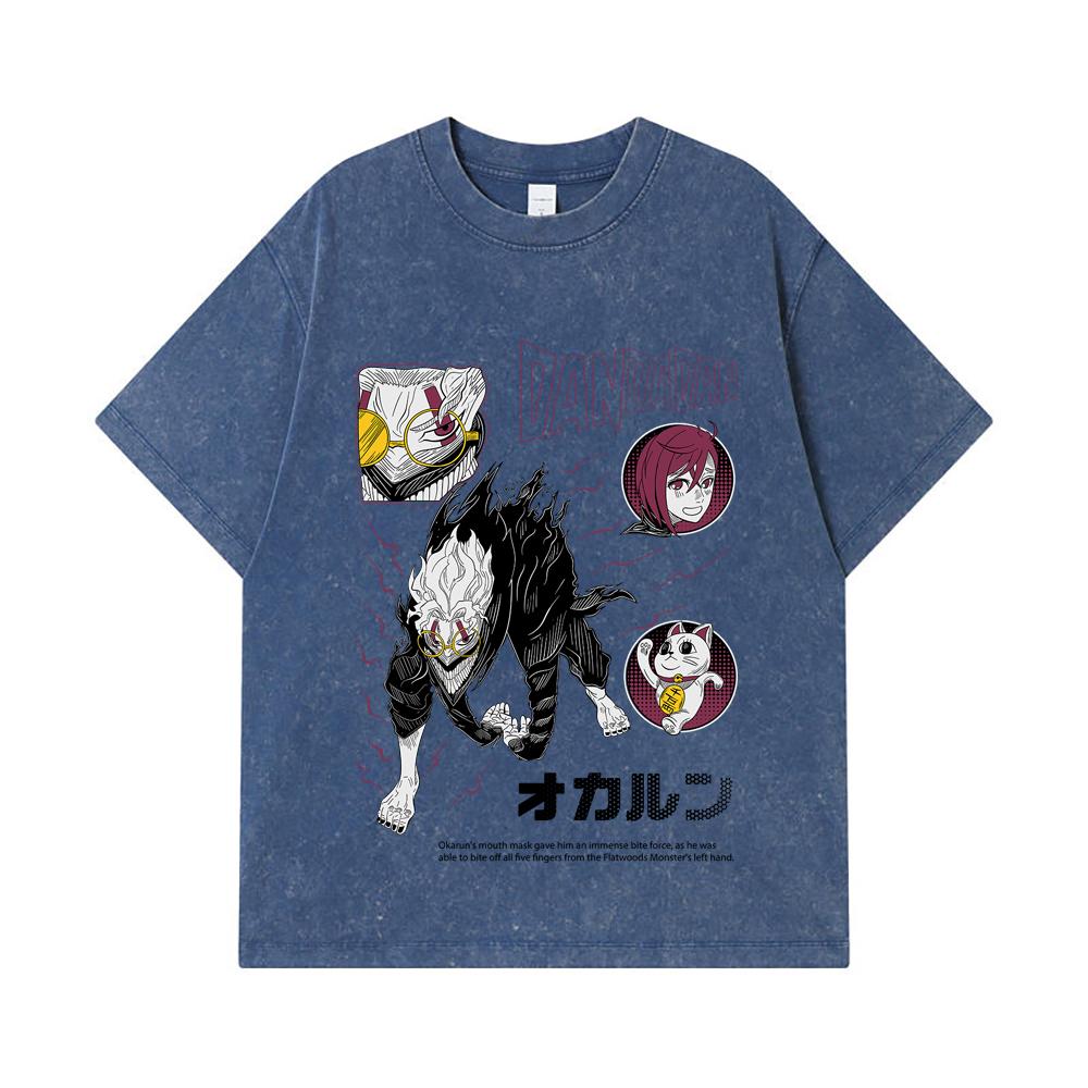 

275 GSM Washed T-shirts 100% Cotton DanDaDan V5 Okarun Print Unisex Heavy Cotton T Shirt 2XL королівський синій колір