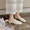 Fashion Weave Women Low Heel Slippers Shoes Mules Spring Summer Square Toe Ladies Heeled Slippers Shoes Sandals Female Slides