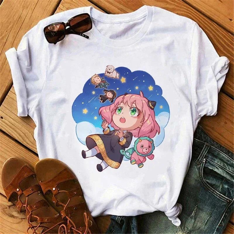 Anime Spy X Family Tişört Kadın Japon Harajuku Modası Kısa Kollu Tişörtler Yazlık Üstler Kawaii O Yaka Kadın Tişört Üst Unisex