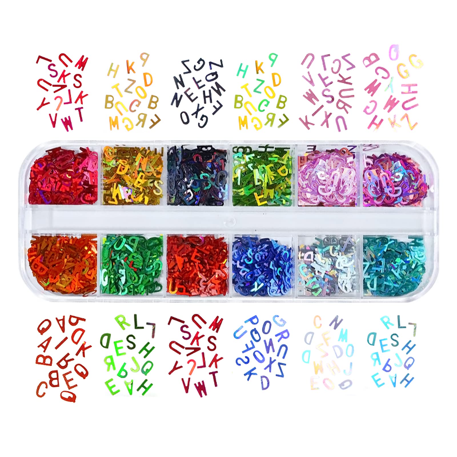 

Samcos Alphabet Hologram Colorful Sequins Resin Nail Enclosed Parts DIY Handmade Accessory Parts for Crafts with Storage Case