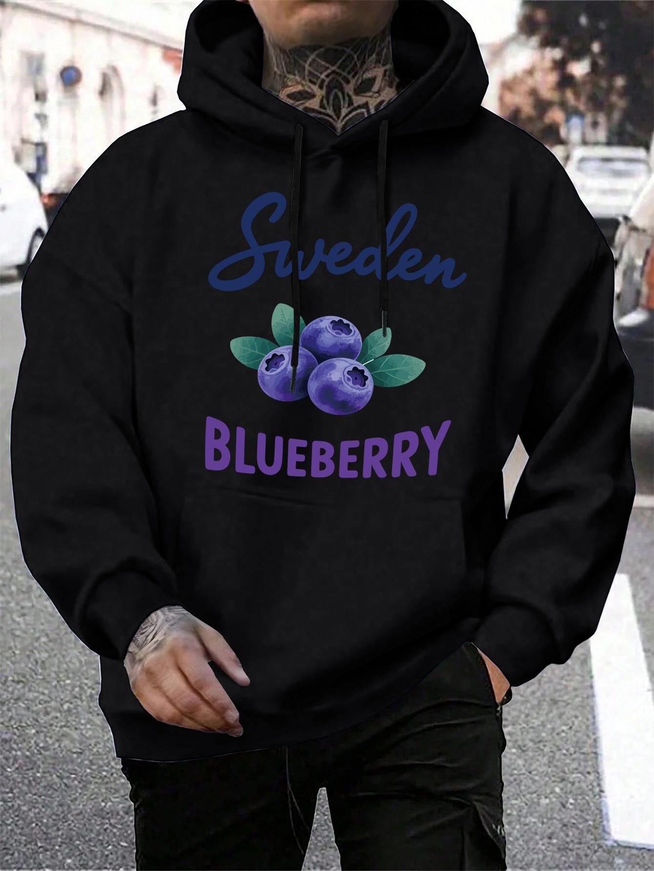 

Sweden Blueberry Fresh Fruit Printing Men Hoodie Casual Multicolor Hoody Vintage Pocket Hoodies Comfortable Fleece Man Clothing 3XL