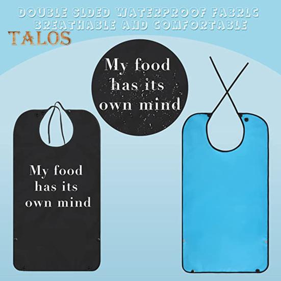 Waterproof Adult Bibs for Men with Crumb Catcher Funny Text Black Washable Lightweight Mealtime Clothing Protector