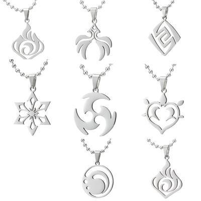 ZRM Jewelry Stainless Steel Game Genshin Impact Necklace Geo Cyro Dendro Electro Pyro Eye Of God Element Cosplay Fashion Metal