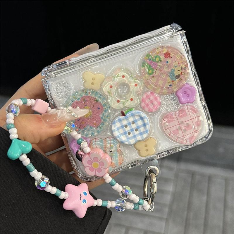 Z Flip7 Case Cute 3D Button Magnetic Hinge Clear Phone Case For Samsung Galaxy Z Flip 7 Zflip6 Zflip5 / Xiaomi Mix Flip Protective Cover