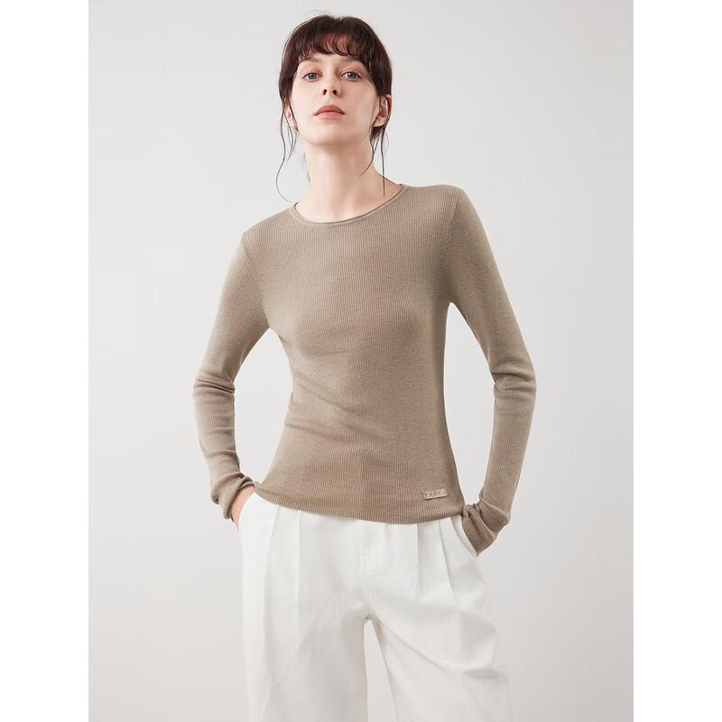 ELLE Women s French Minimalist Round Neck Knit Sweater M