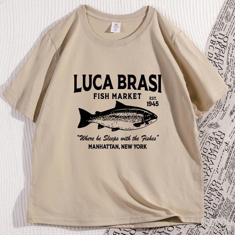 Luca Brasi Fish T Shirt Streetwear Comfortable Mens Cotton Graphic Tee Shirts Round Neck Short Sleeve Casual Tops Male Clothes