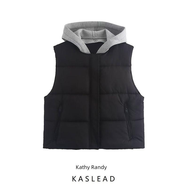 Kaslead New Arrival Women's Clothing Fashion Style Fashion Minimalist All-Matching Hooded Patchwork Cotton-Padded Jacket Vest 3046231