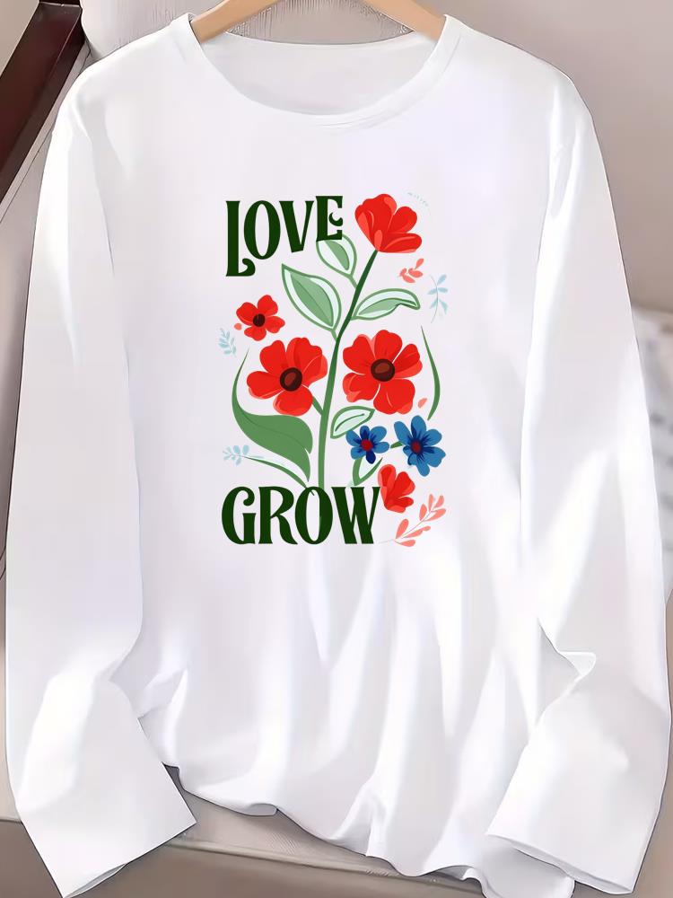 (Asian Size) Fashion Print T Shirt Autumn Winter Spring Casual Tee Leopard Love Trend Women Clothing Top O-neck Graphic Long Sleeve T-shirts