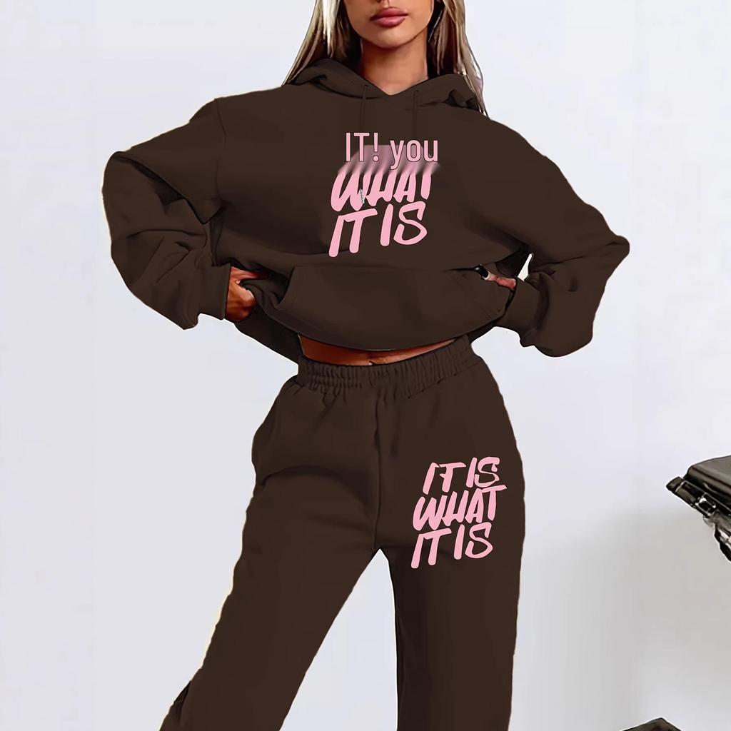 Women's Autumn Letter Print Hooded Sweatshirt Set