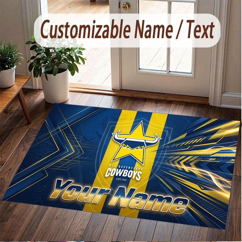 Custom Rug North Queensland Cowboys Pattern Print Name Text Soft Non‑Slip Floor Carpet for Home Indoor Decoration