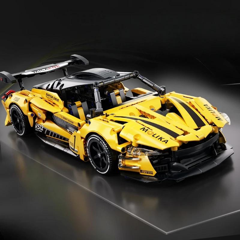 Non-Toxic Technical City Yellow Racing Car Building Blocks Set Moc Model Super Vehicle Toys Birthday Christmas Halloween Gifts Kid Adult