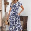 Női Divat Tavaszi és Nyári Ruha Alkalmi Rövid Ujjú Kerek Nyakú Elegáns Középhosszúságú Strandruha