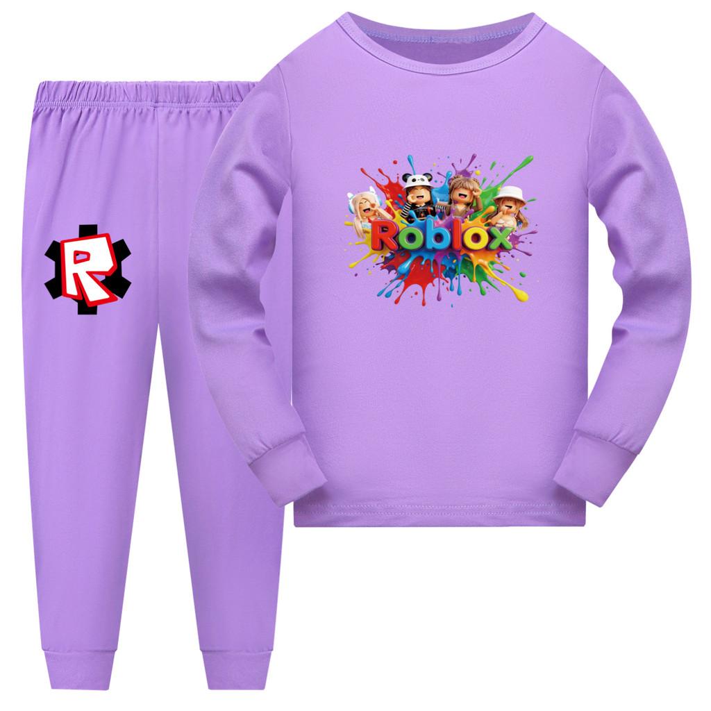 5575 Детские Мальчики Девочки Мультяшные Roblox Принт Мягкая Одежда для Сна Пижамы Комплекты Одежды 110cm фиолетовый