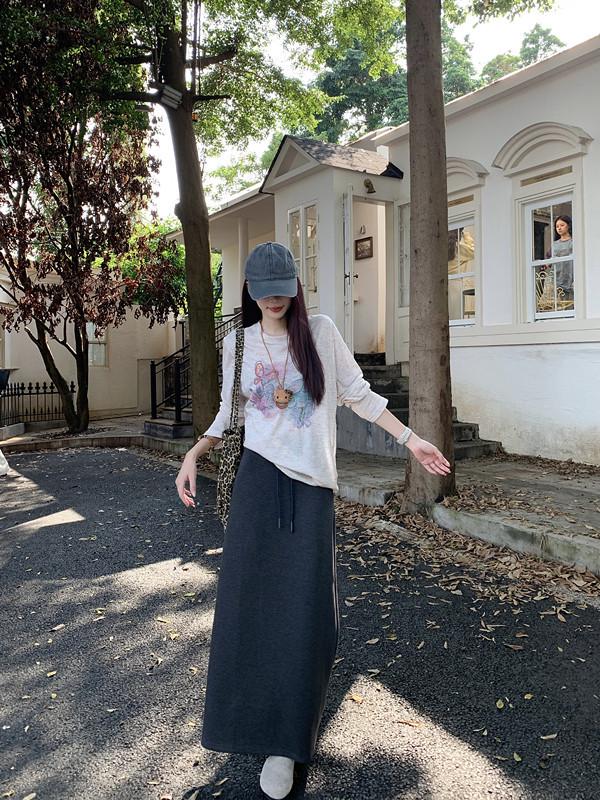 Retro Grauer Schnür-Schlankheits-Halbrock für Damen - Elastischer Bund, Gerader Schnitt, Hüftbetontes Design, Perfekt für den frühen Herbst 2025.