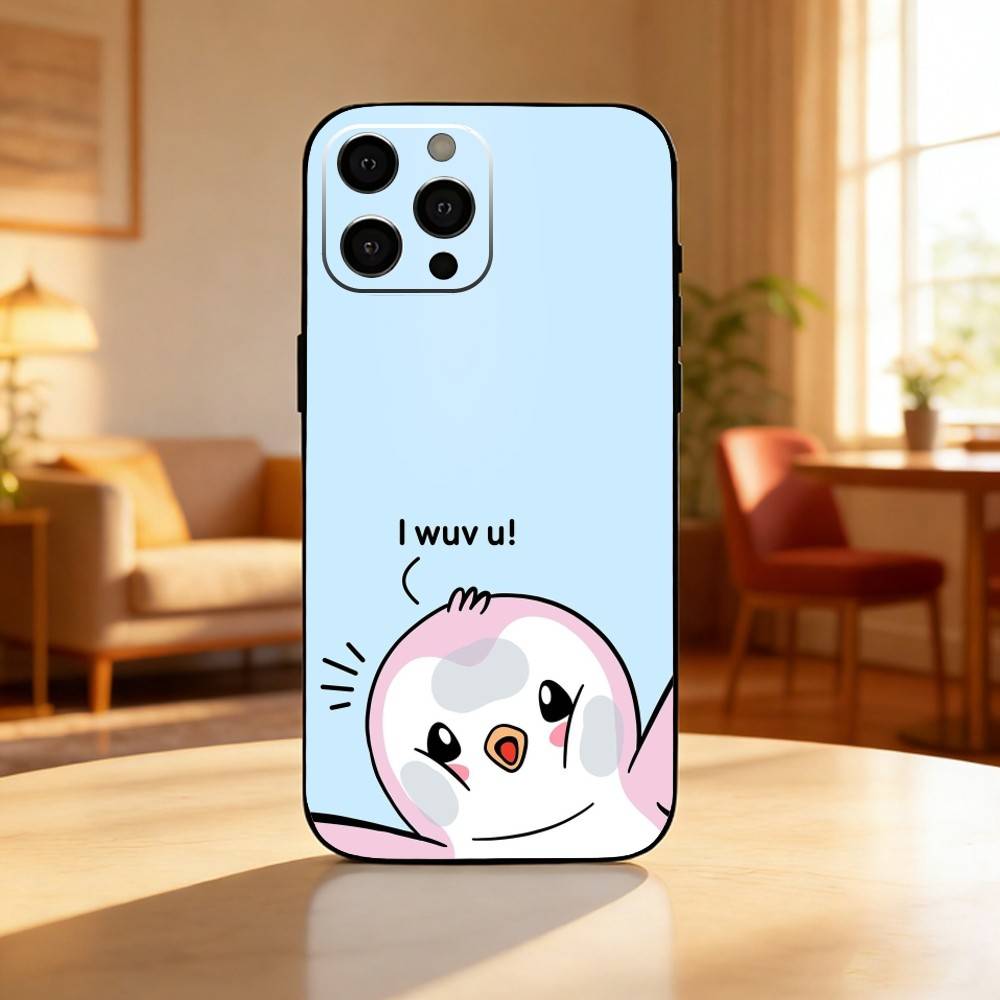Cute Pudgy Penguin Phone Case For iPhone17,16,15,14,13,12 Plus,Max Soft Silicone Black Cover iPhone16plus