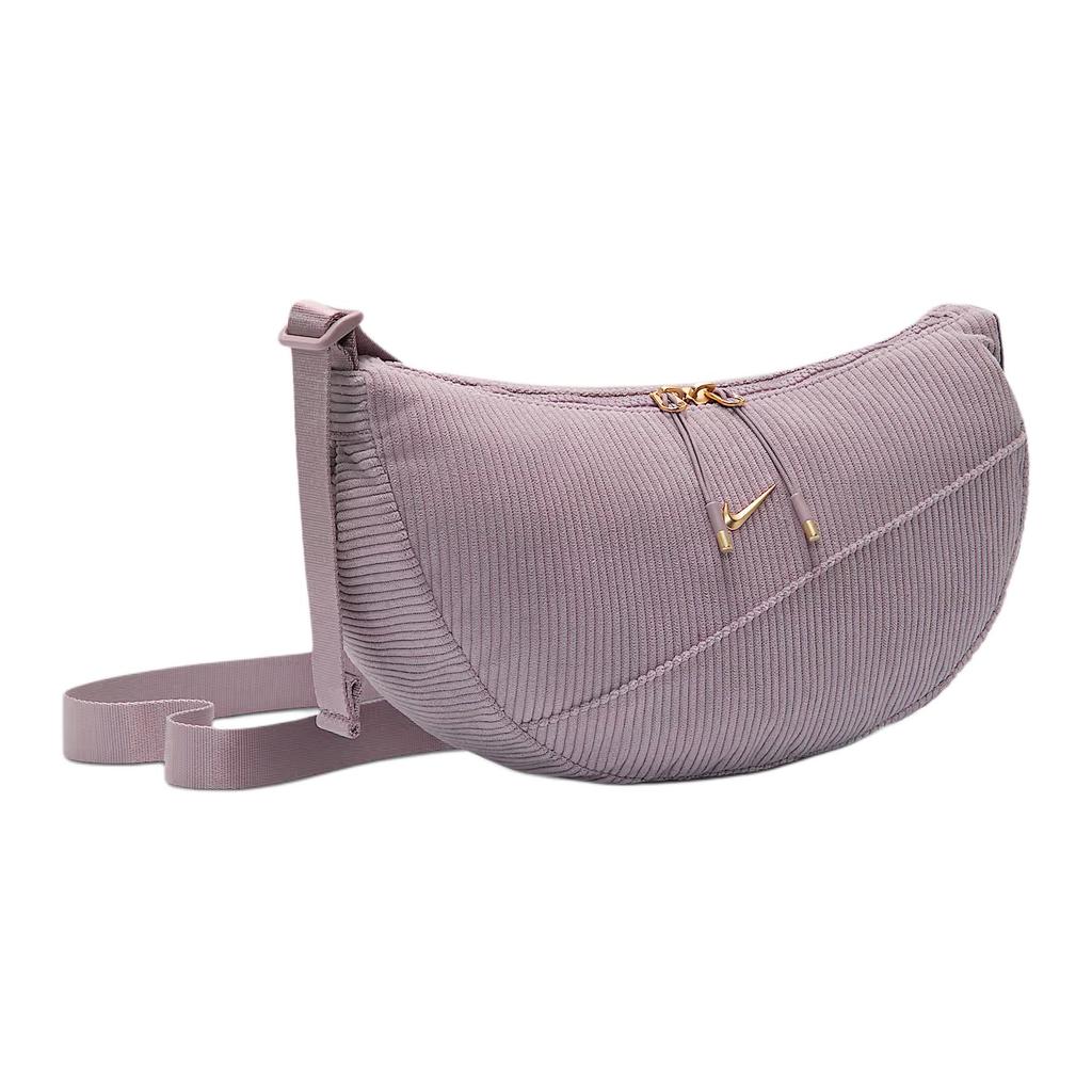 Nike Aura Gold Logo Crescent Bag Corduroy Fabric Shoulder Crossbody Bag Light Mineral Purple Women bags IH2122226