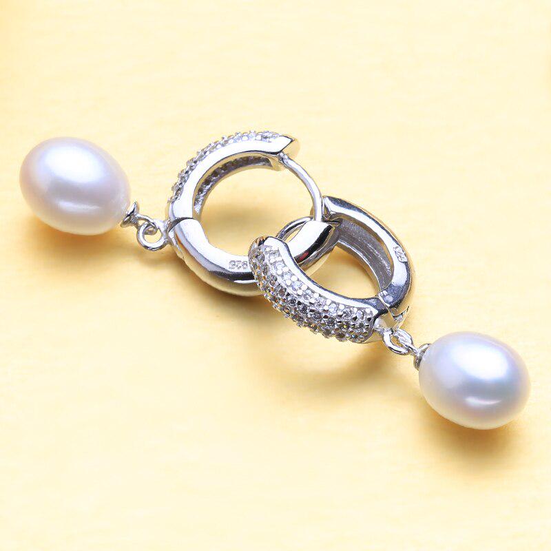 LSOOYH Cubic Zirconia Hoop Clip Brincos Pérola Jóias Natural Brincos de Pérola de Água Doce Para Mulheres