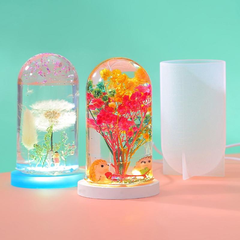 Light Resin Silicone Molds Cylinder Light Resin Mould for DIY Desktop Ornament Table Lamp Table Candle Home Decorations