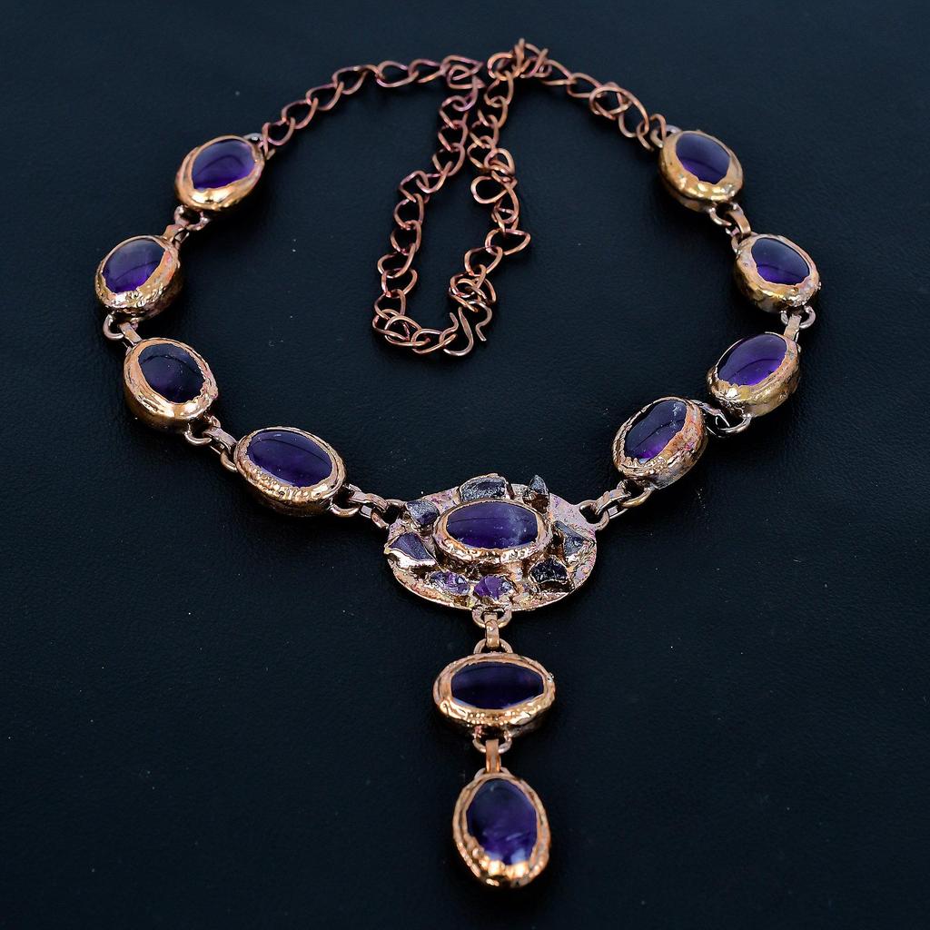 Amethyst Copper Electroformed Necklace with Adjustable Chain, Handmade Gemstone Jewelry Necklace For Memorial Day Product