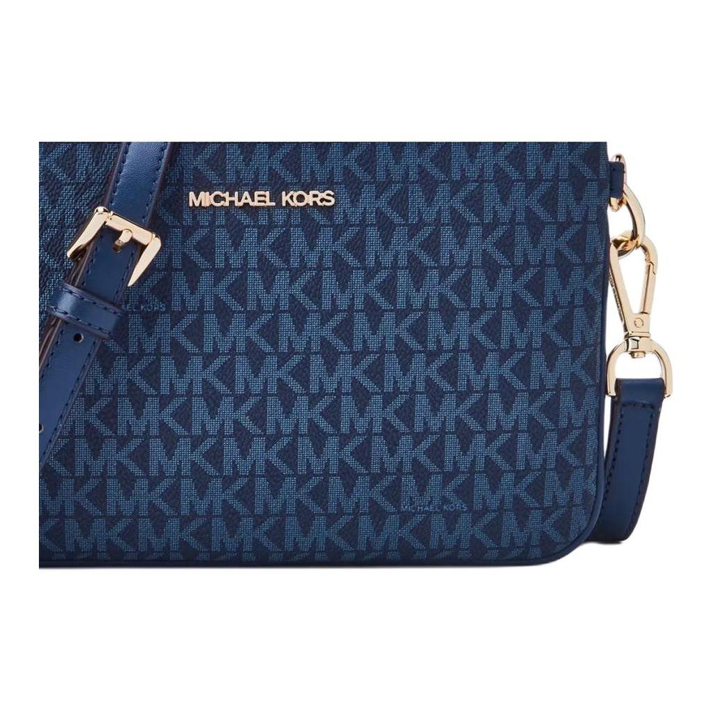 Michael Kors MK Jet Set Printed Logo Faux Leather Medium Shoulder Crossbody Bag Women Bags Navy-Blue White Light-Blue 35F1GTTC6B-407