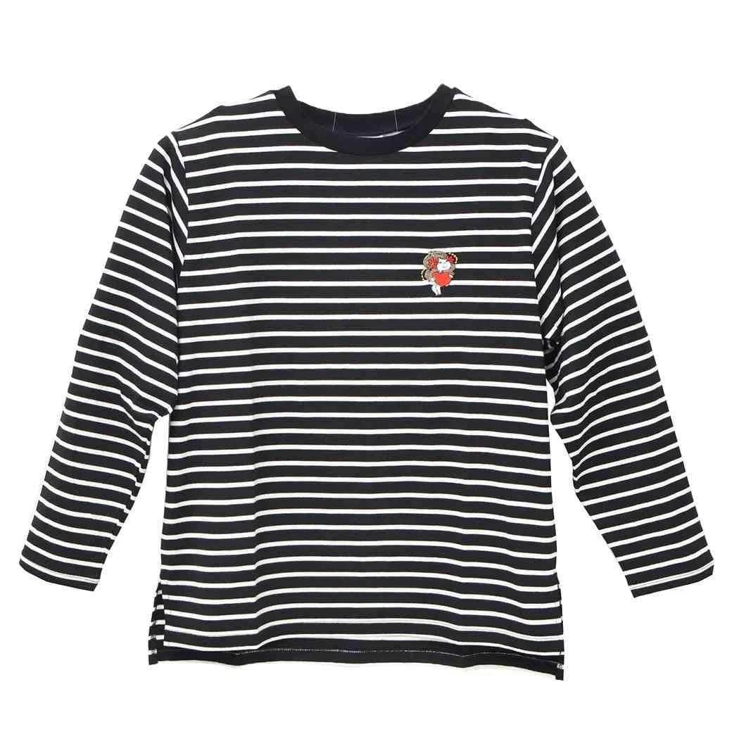 Watanabe ADO MIZUMORI Long T-shirt, Heart design, Black x White, Free Size XL