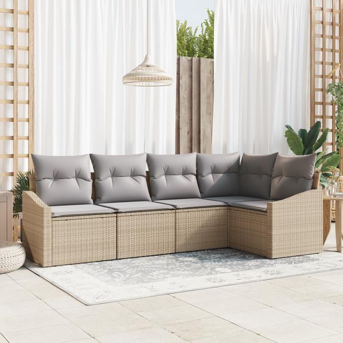 VidaXL Ensemble de canapés de jardin 5 pièces avec coussins beige poly rattan 3346720
