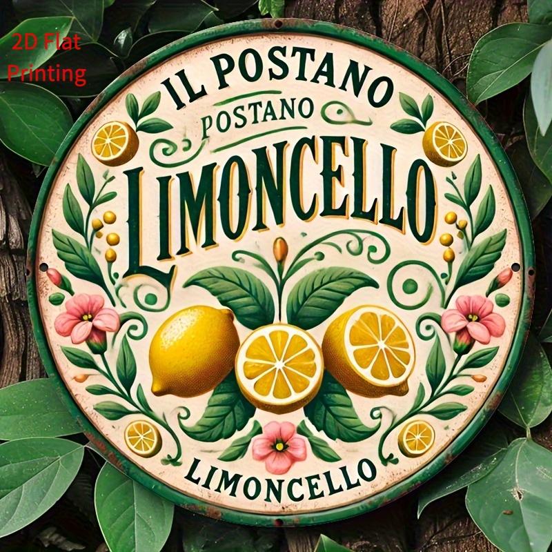 Vintage Il Postano Limoncello Retro Distressed Italian Design with Lemon Illustrations Floral Accents D Flat Printing Styl 20x20cm(8x8inch)