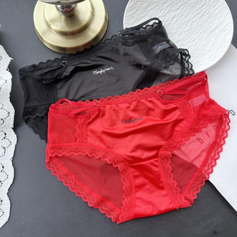 Ladies Spring and Summer Comfortable Sexy Ice Silk Mesh Lace Color Hollow Low Waist Underwear