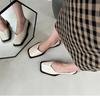 Ladies Square Toe Flats PU Fashion Sandals Buckle Slippers