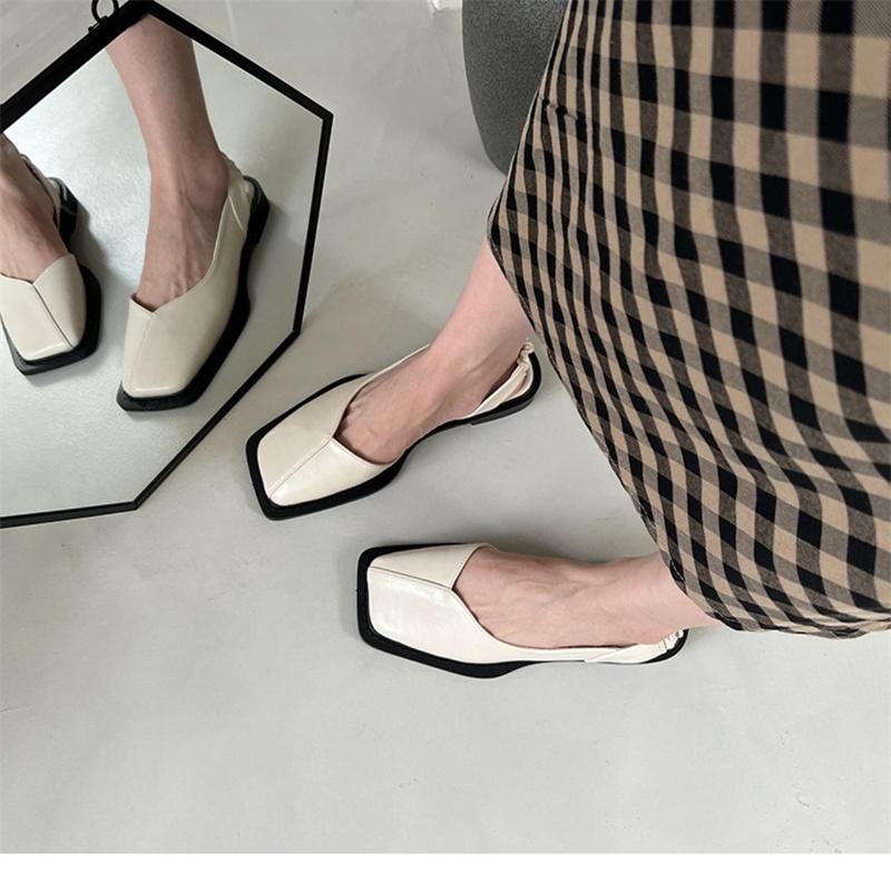 Ladies Square Toe Flats PU Fashion Sandals Buckle Slippers