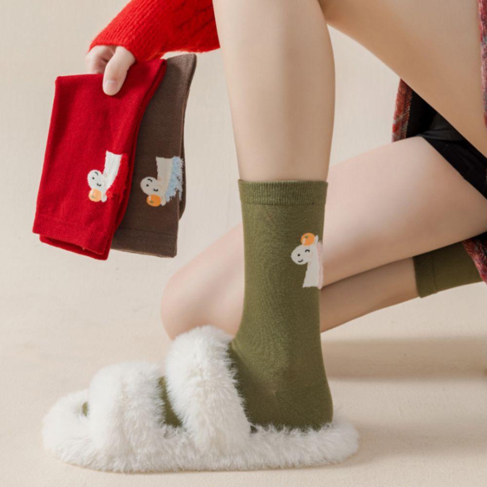 Cartoon Year of The Horse Socks Mid Calf Zodiac Year Cotton Socks Cute New Year Tube Socks Women