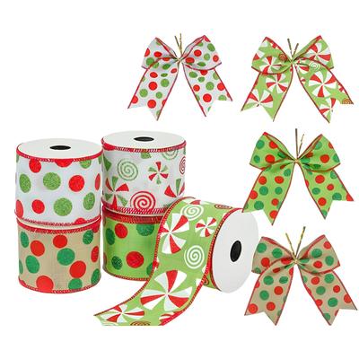 Wired Christmas Ribbon, Red Green Polka Pot Ribbon For Christmas Tree, Gift Wapping, Bow Making, Wreath Making, Holiday Christmas Decorations