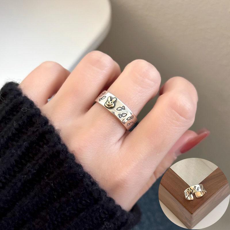 PANJBJ 925 Stamp Silver Color Rabbit Ears Ring for Women Girl Irregular Animal Cute Jewelry Birthday Gift Wholesale Dropshipping