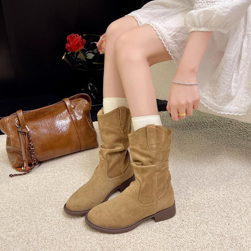 Pointed retro short boots women's summer new brown Maillard boots wasteland suede sleeve western boots