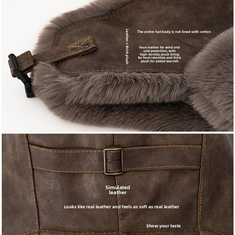 Leather Hat Lei Feng Hat Men's Winter Thickened Pilot Thermal Hat Women's Northeast Wind and Cold Cycling Ear Protection Locomotive Hat