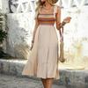 Women's Summer Maxi Dress Casual Bohemian Sleeveless Printed Square Neck Multi-Layered Long Beach Sundress