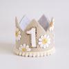 1pc Daisy Pattern Pink Crown Hat 2025 Princess Baby 1st Happy Birthday Photography Props Shower Decorative Party Product