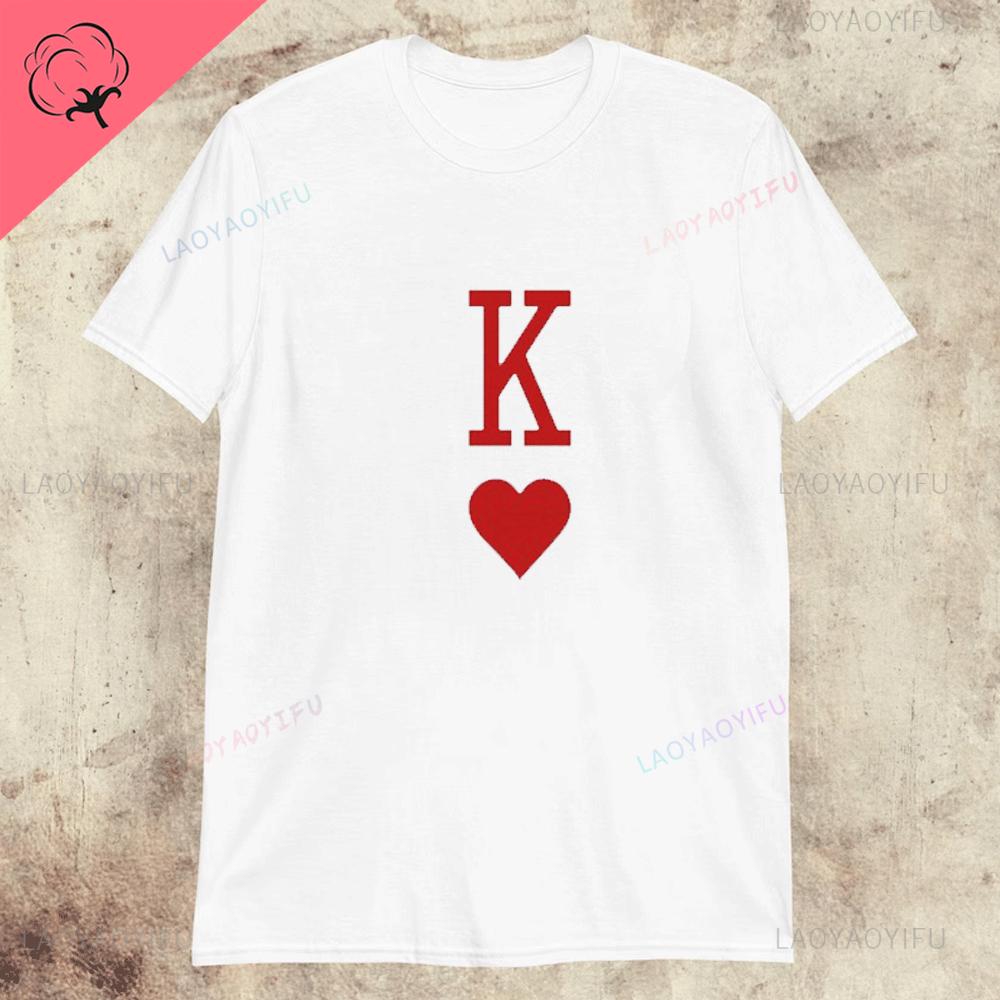 

Футболка с игральной картой Королева Червей K Q Красная Покерная Карта Футболка Игральная Карта Хлопковые Футболки Экологичная Унисекс Классическая Подарок для Пары 3XL