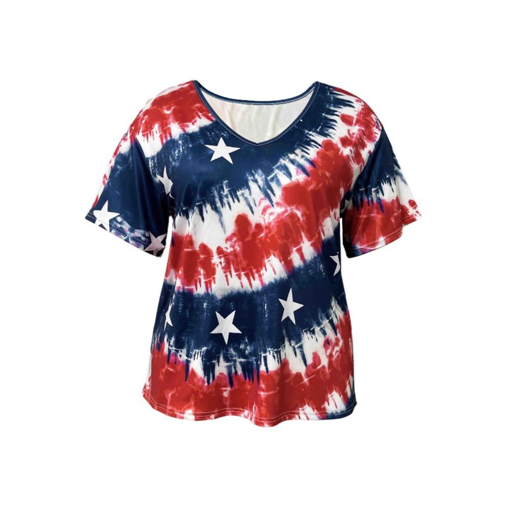 Womens American Flag Shirt Short Sleeve USA 4th of July Flag Tops Loose Patriotic Novelty T-Shirts