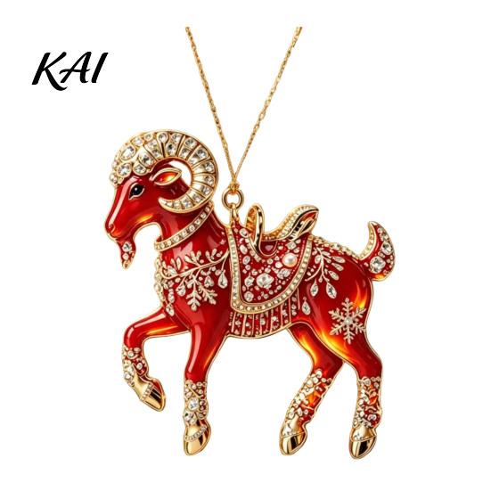 Christmas Gift for Friends Acrylic Goat Tree Pendant, Decorative Hanging Ornament with Xmas Pendant Rhinestone, Golden Cord New Year Party Durable