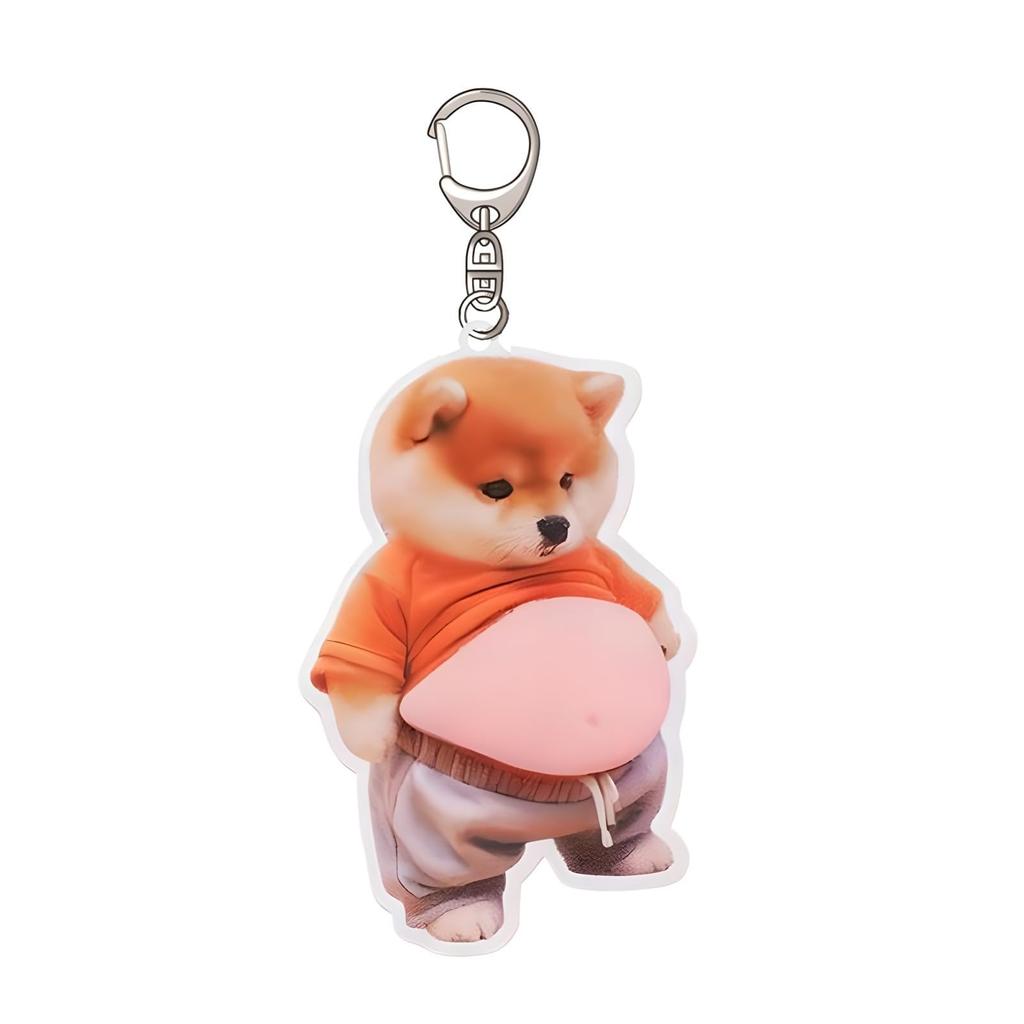 Cute Squishy Dog Squishy Pinchable Stress Relief Bag Funny Animal Bag Accessory [Vibrly] Super 3DFat Keychain, 3D, Inside, Belly, Squeeze, Charm,