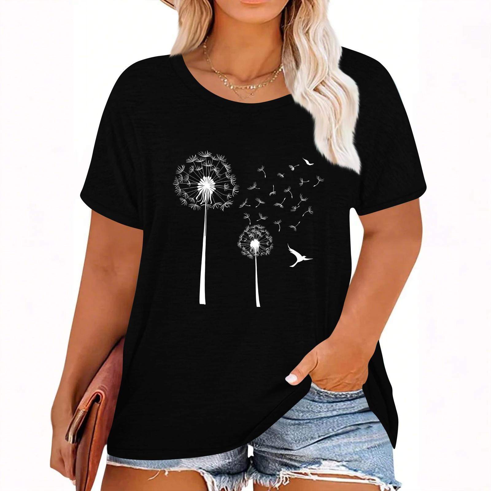 Women s Hawaiian Floral Print Short Sleeve T-Shirt Top XL чёрный