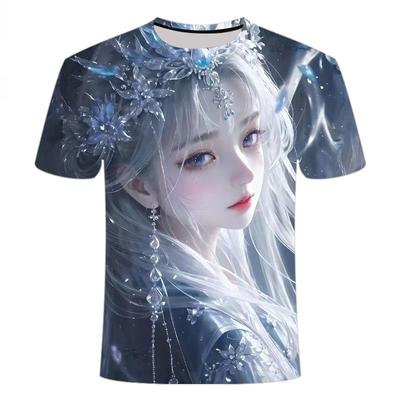 Summer Hot Selling New 3D Printed Short Sleeved Personalized Niche Chinese Style Sweet Girl Men's and Women's Round Neck T-shirt