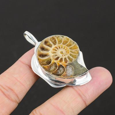 Ammonite Gemstone Handmade 925 Sterling Silver Pendant Natural Ammonite Jewelry, 925 Sterling Healing Gemstone Jewelry For Gifts