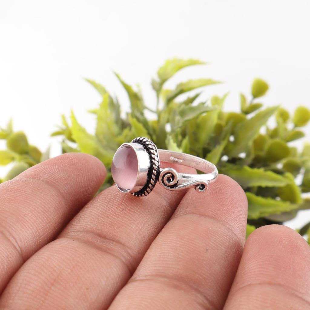 Lila Katzenauge 925 Sterlingsilberring, Handgefertigter Silberschmuck, Wunderschöner Katzenaugen-Edelsteinring Schmuck zum Geschenk