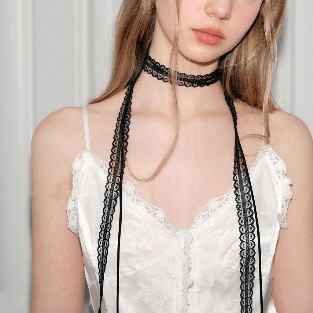 2er Set Temperament Trendig Falten Tragen Schwarz Weiß Spitze Band Choker Halskette für Damen Halsband Kette Schmuck Zubehör Geschenke