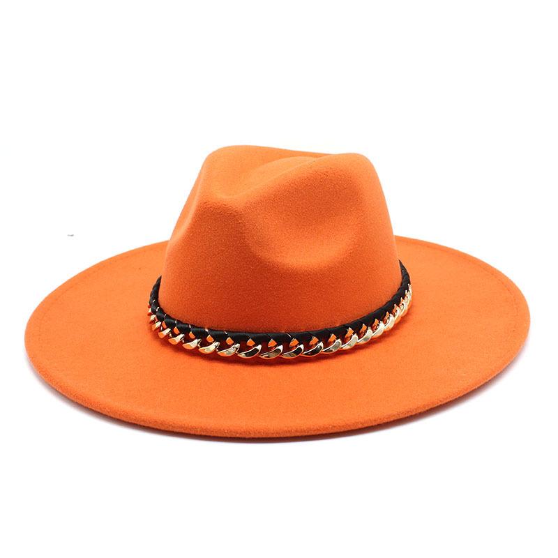 2022 Men'S And Women'S Chain Top Hat Flat Edge Straight Edge Peachheart Top Woolen Jazz Hat