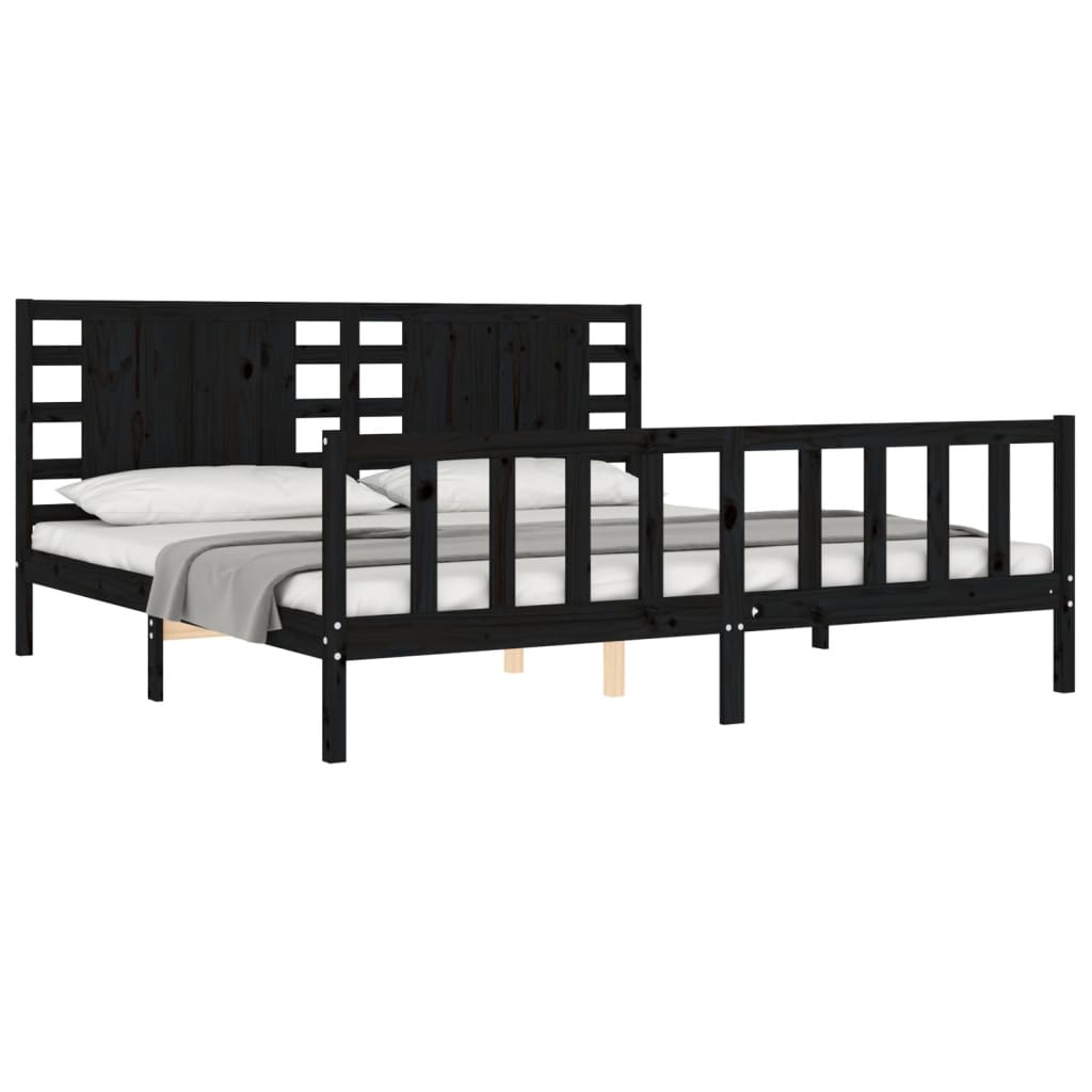 vidaXL Massivholzbett mit Kopfteil Schwarz 200x200 cm