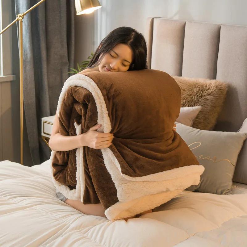 Wool Throw Blanket Keep Warm Winter Bed Blankets Double Sided Queen Duvet Cover Camping Double Bed Cover Bedspread On the Bed